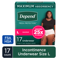 Depend Fresh Protection Incontinence Underwear for Women, Large, 17 Count