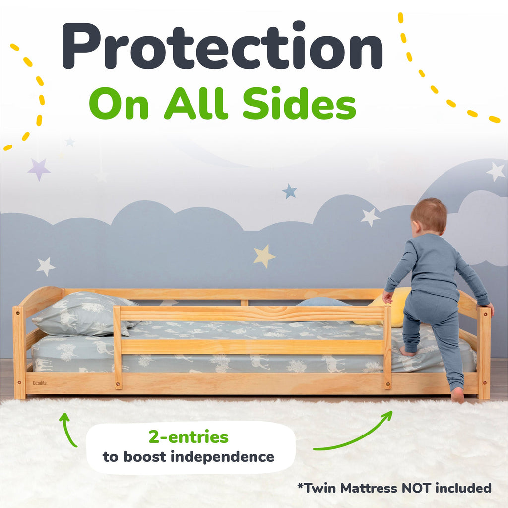 Twin Floor Bed with Safety Guardrails for Kids(Montessori Inspired)