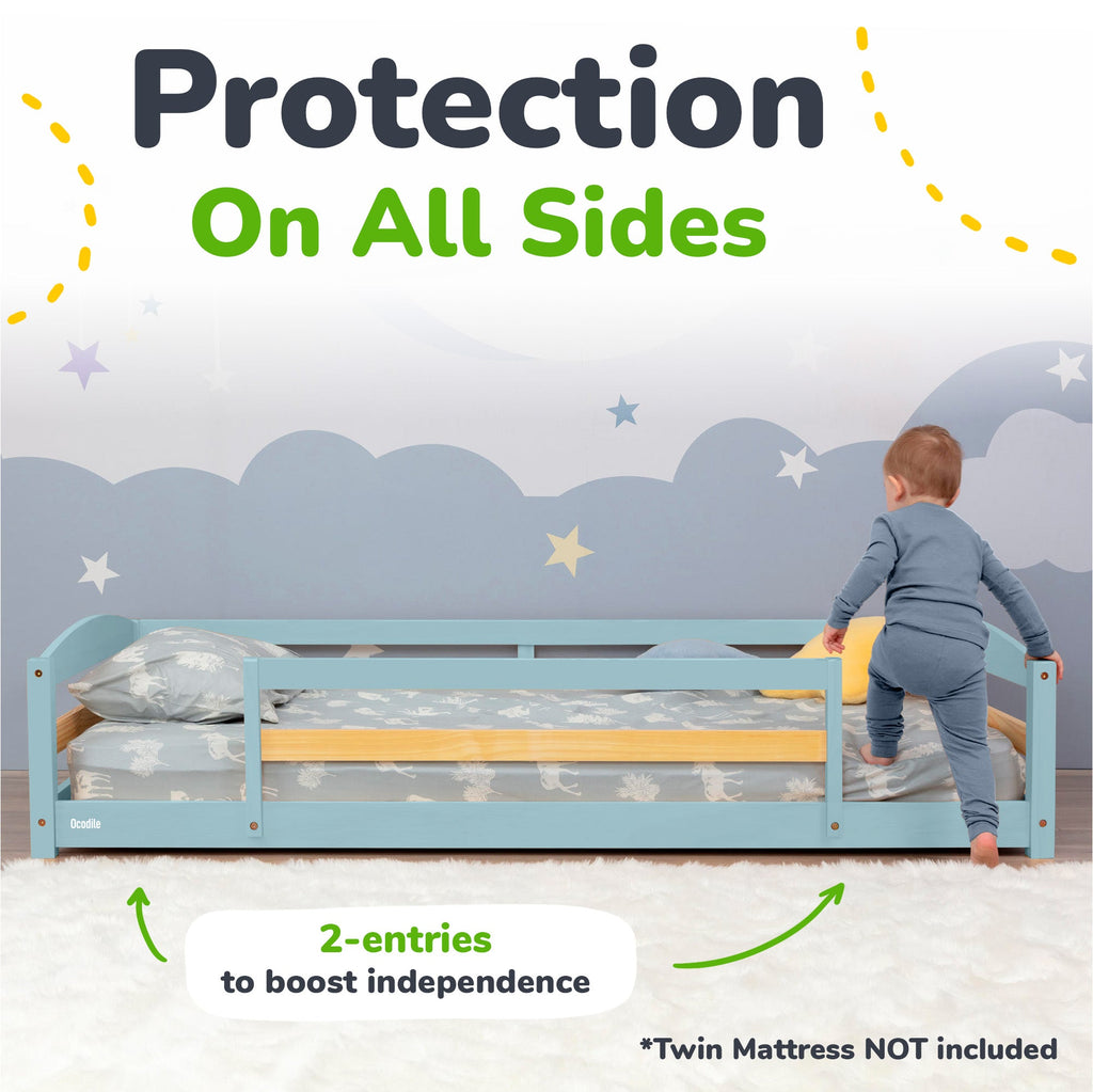 Twin Floor Bed with Safety Guardrails for Kids(Montessori Inspired)