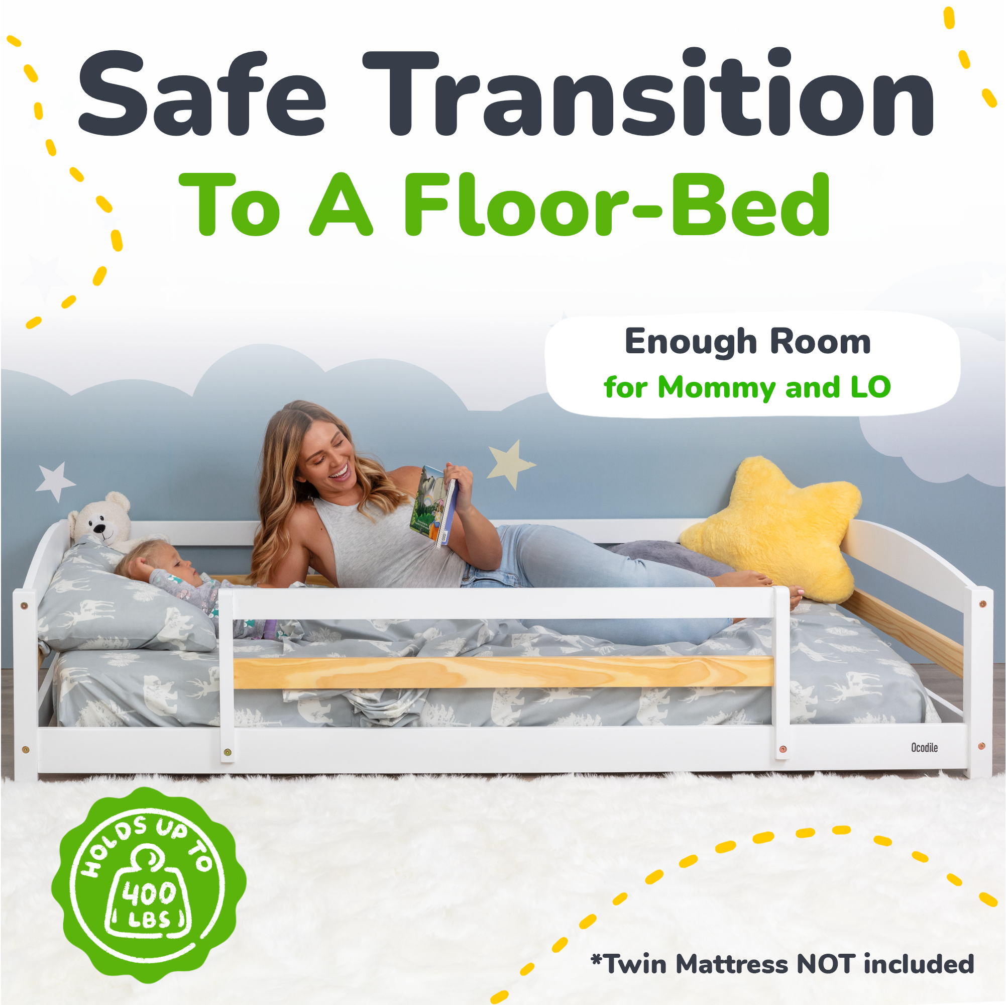 Twin Floor Bed with Safety Guardrails for Kids(Montessori Inspired)