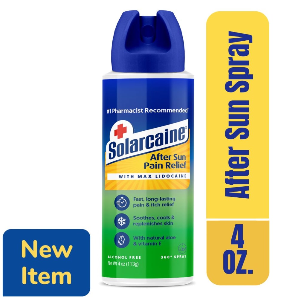 Sprej për lehtësim të djegieve nga dielli Solarcaine Aloe Vera | Lehtësues dhimbjesh mjekësor me Lidokainë | Aerosol 118 ml