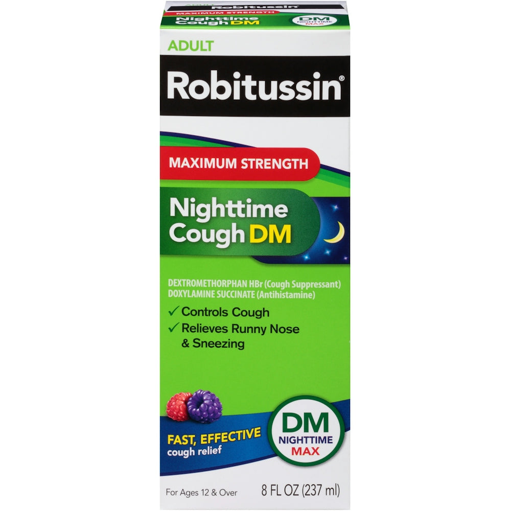 Robitussin Husten Saft Maximum Strength Nighttime DM Max, Erwachsene, Beeren-Geschmack – 236 ml Flasche
