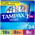 Tampax Pearl Dreierpack mit Super/Super Plus/Ultra Saugfähigkeit, unparfümierten Plastiktampons – 34 Stück