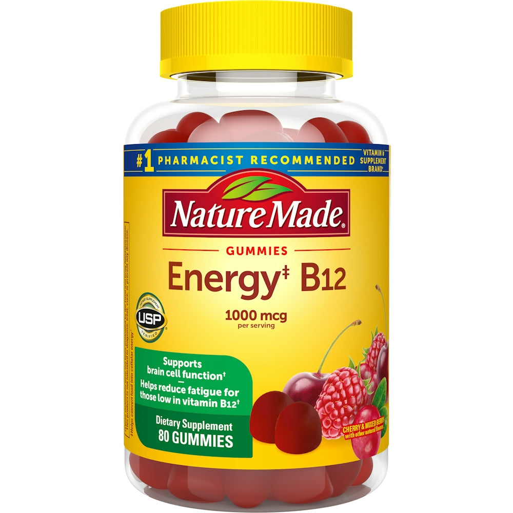 Nature Made Energy B12, 1000 Mcg, Xhelatina, Qershi & Manaferrë e Përzier