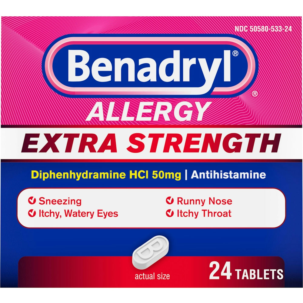 Benadryl Extra Strength Antihistamine Tableta për Lehtësimin e Alergjisë