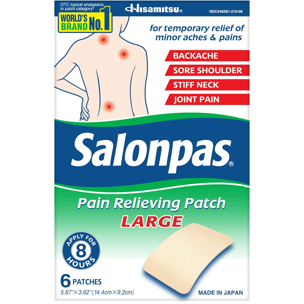 Salonpas® Große Schmerzlindernde Pflaster – 6 Stück – Gezielte Linderung für Rücken und Schultern