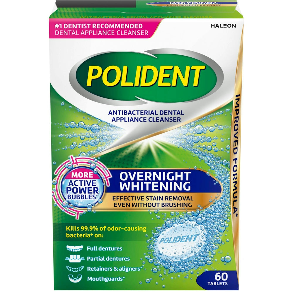Polident Antibakterieller Reiniger für Zahnprothesen Übernacht-Tabletten 60 Stück