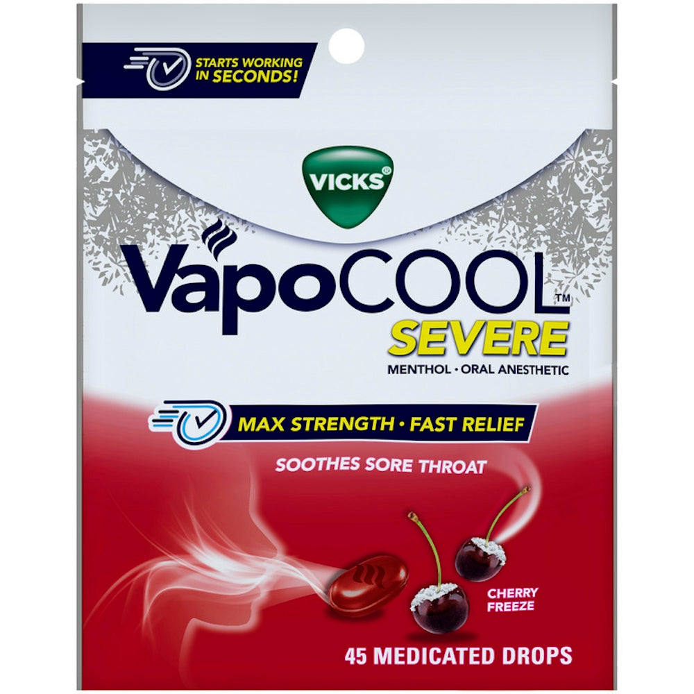 Vicks VapoCOOL Max Strength Severe Cherry Freeze Lokalanästhetikum 45 Lutschtabletten