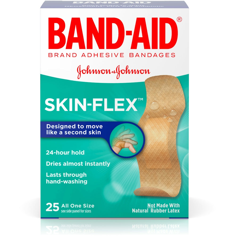 Fashatë Ngjitëse Sterile Band-Aid Skin-Flex për Kujdesin e Parë dhe Trajtimin e Plagëve nga prerjet, gërvishtjet dhe djegiet e lehta, të lehta, të rehatshme dhe të qëndrueshme me ndjesinë e një lëkure të dytë, një madhësi
