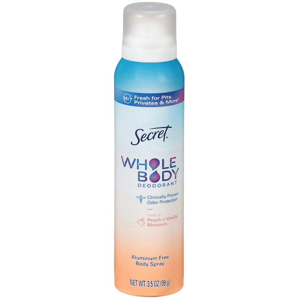 Secret Ganzkörper-Deo-Spray, Aluminiumfrei, Pfirsich & Vanilleblüte – 99 g