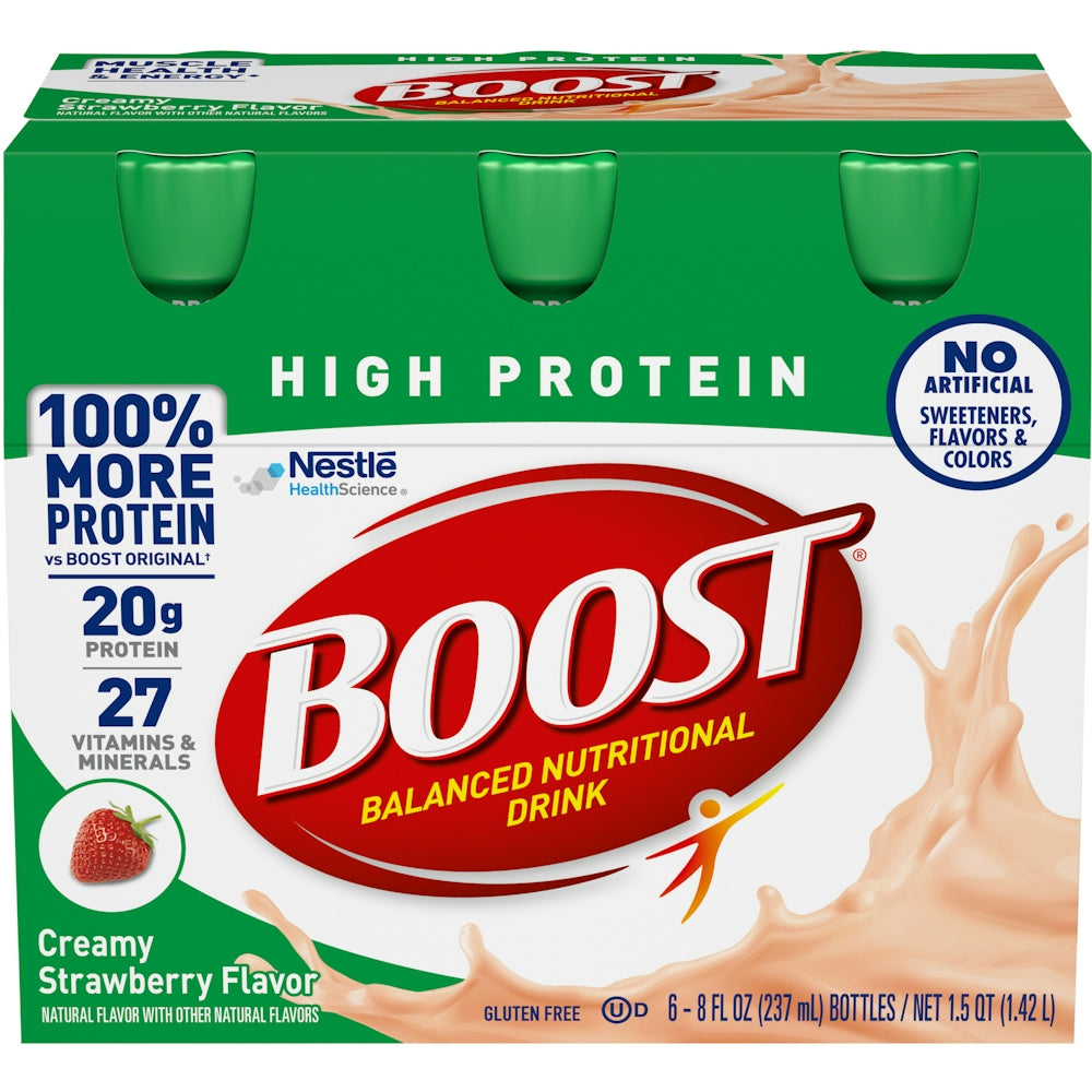 Boost Me Proteina të Larta, Pije e Plotë Ushqyese me Luleshtrydhe të Kremoze
