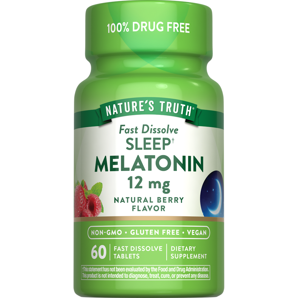 Tableta që treten shpejt me shije manaferre natyrale Nature's Truth 12 mg Melatoninë për gjumë