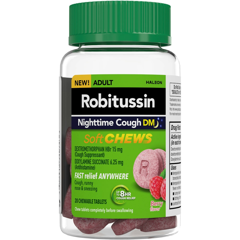 Robitussin Ëmbëlsira të Buta, Kollë Nata DM, Formula për të Rritur, Shije Manaferre