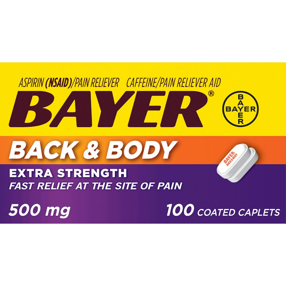 Bayer Back & Body, Lehtësim Ekstra i Fortë Dhimbjesh Aspirinë me Kafeinë, Tableta të Veshura 500 mg