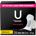 U by Kotex Balance Ultrathin Binden mit Flügeln, normale Saugstärke, 36 Stück