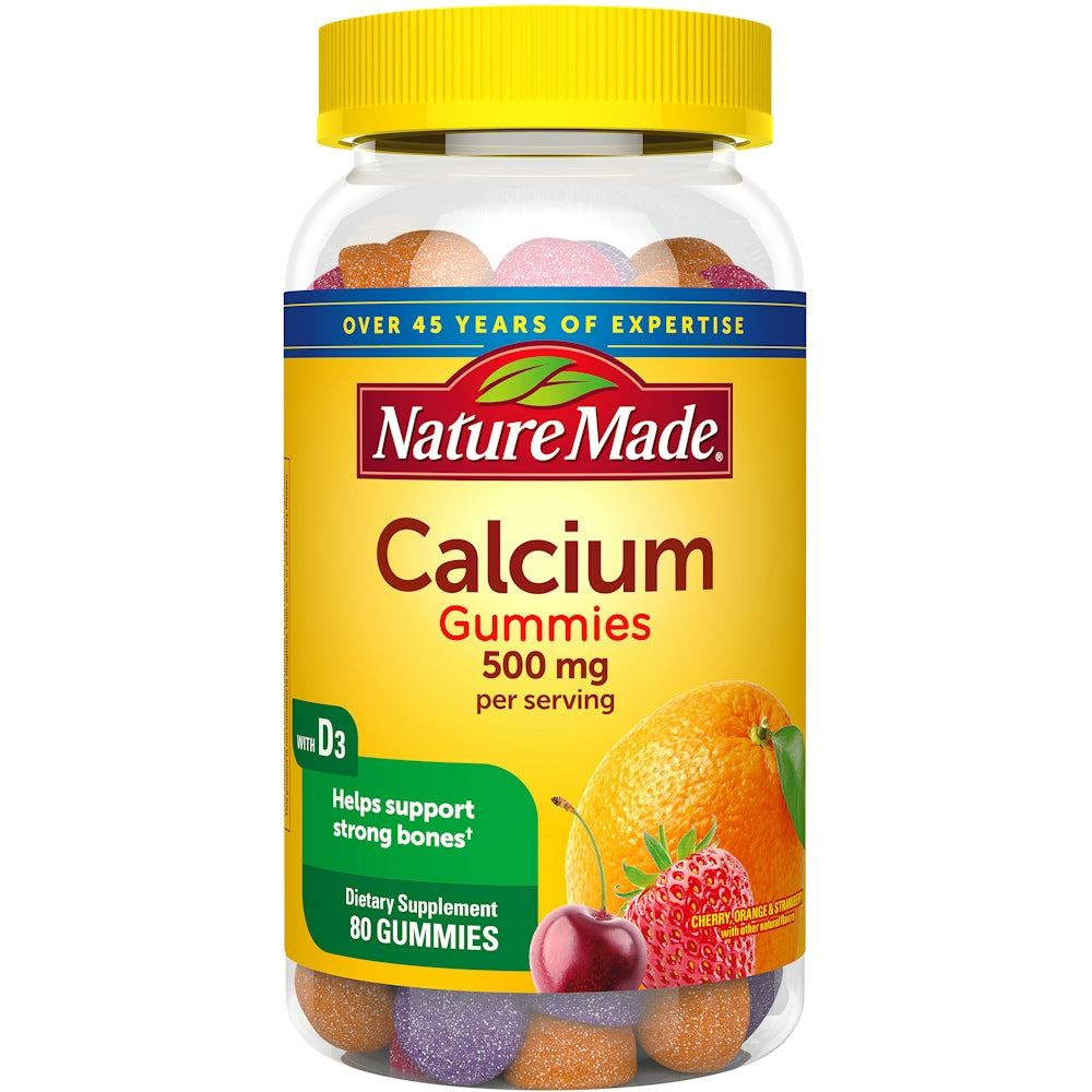 Nature Made Calcium Gummis 500 mg pro Portion mit Vitamin D3 Kirsche, Orange & Erdbeere