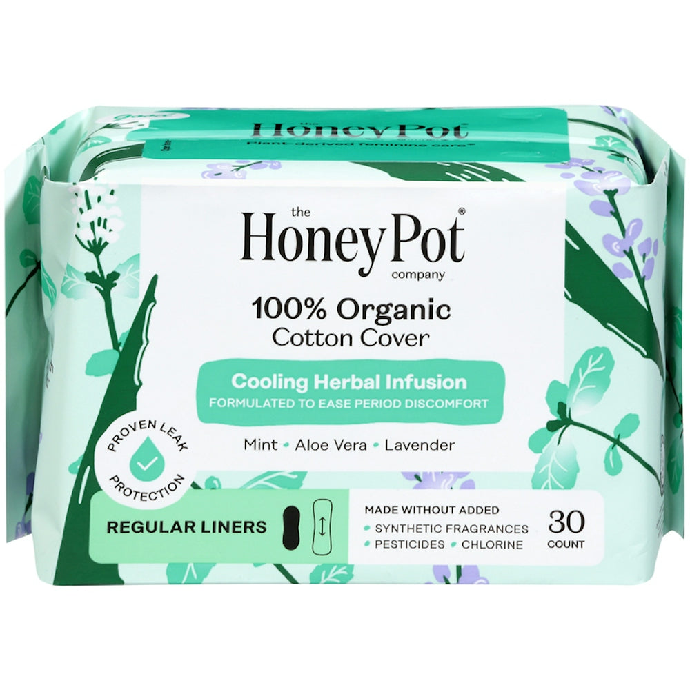The Honey Pot Company Slipeinlagen Normale Stärke mit kühlendem Kräuteraufguss und Bezug aus 100% Bio-Baumwolle – 30 Stück
