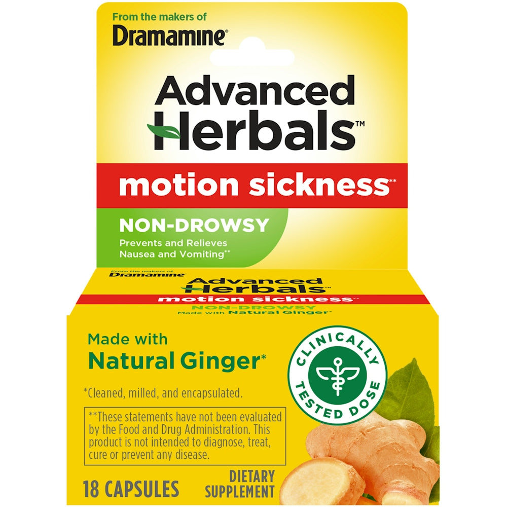 Dramamine Naturals Reisetabletten, nicht schläfrig machend – 18 Kapseln