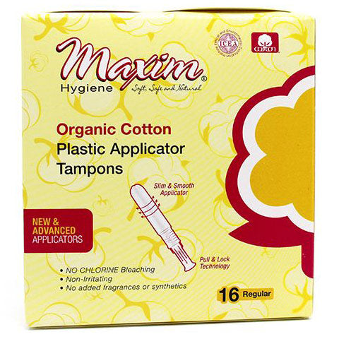 Tampone me Aplikator Plastik nga Pambuku Organik Maxim Hygiene Products, Të Rregullta