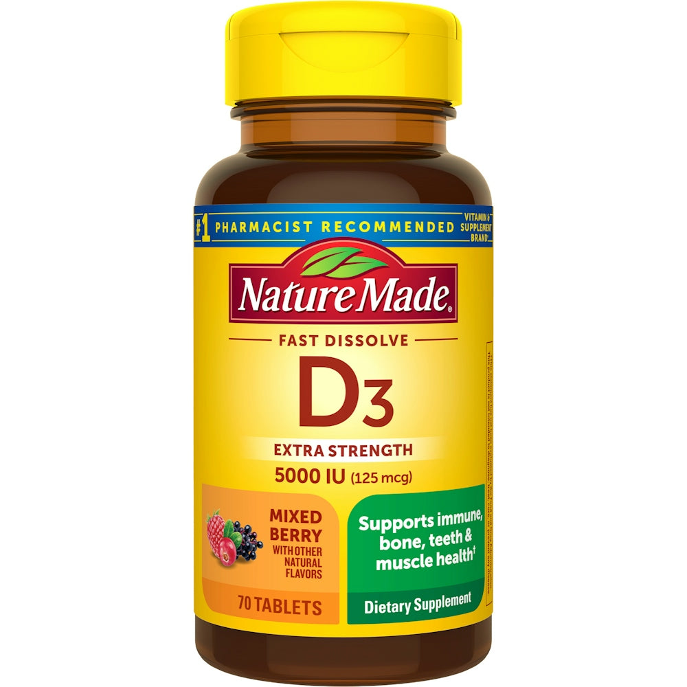 Nature Made Vitamin D3, schnell auflösend, extra stark, 125 µg, Tabletten, Waldbeere