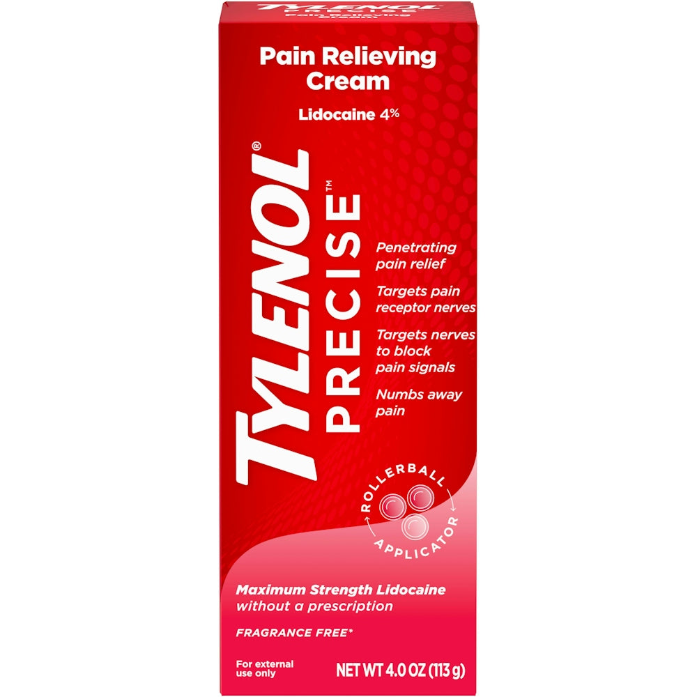 Krem lehtësues dhimbjesh Tylenol Precise me forcë maksimale, 4% lidokainë, 4 oz