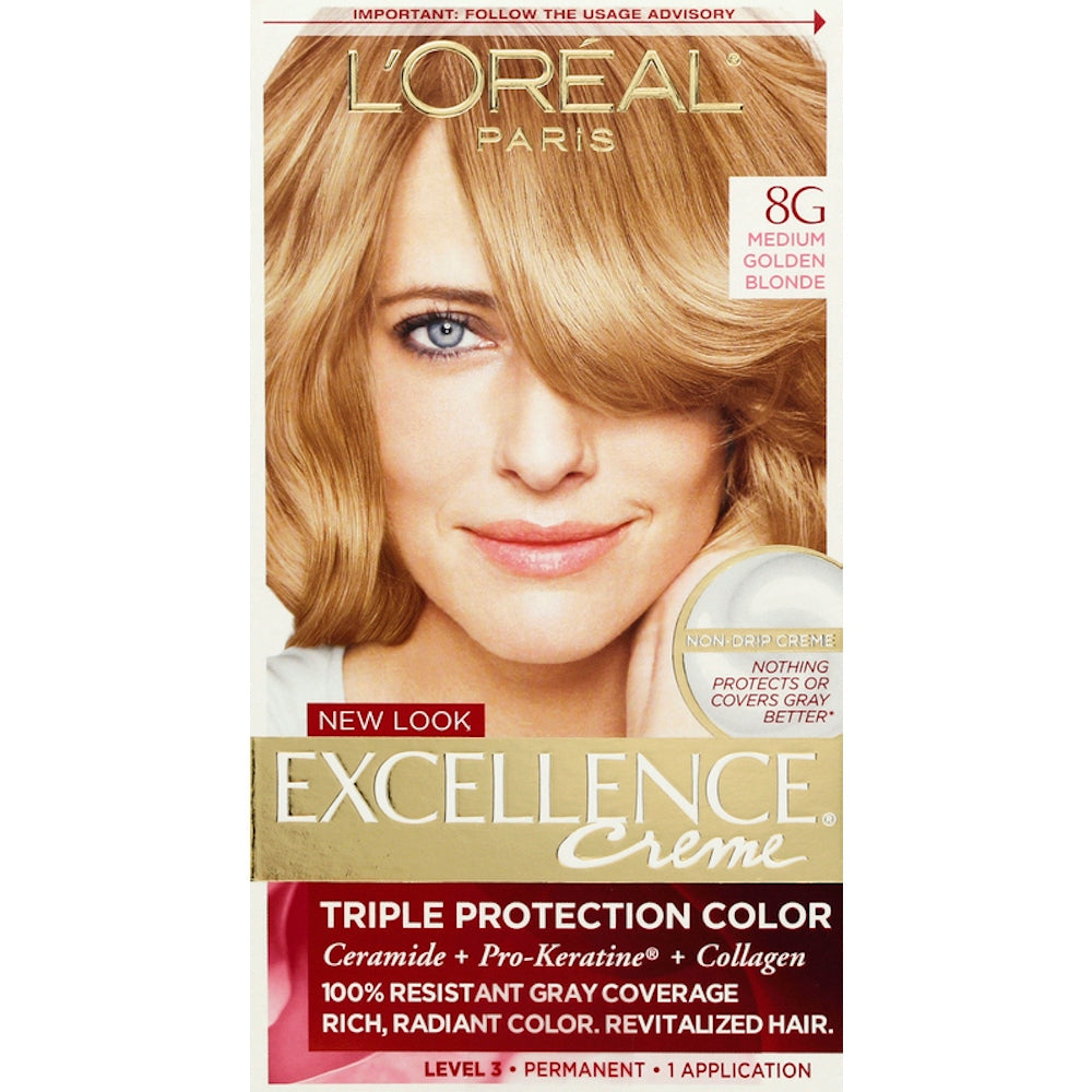 Excellence L'Oréal Paris Dauerhafte Créme Haarfarbe mit Dreifachschutz, 8G Mittelgoldblond, 1 Packung