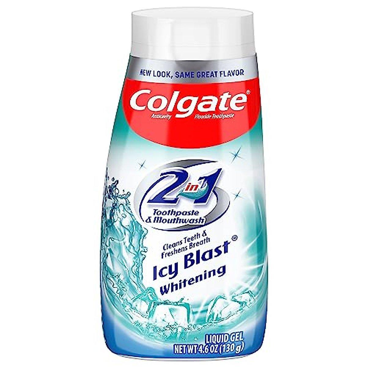 Colgate Zahnpasta, Kariesschutz-Fluorid, 2-in-1 Zahnpasta & Mundspülung, Icy Blast Whitening, Flüssiggel 130 g
