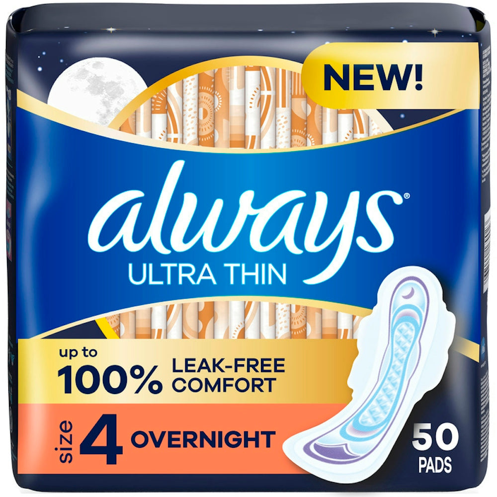 Always Ultra Binden mit Flügeln, Größe 4 Nacht, Unparfümiert, 50 Stück