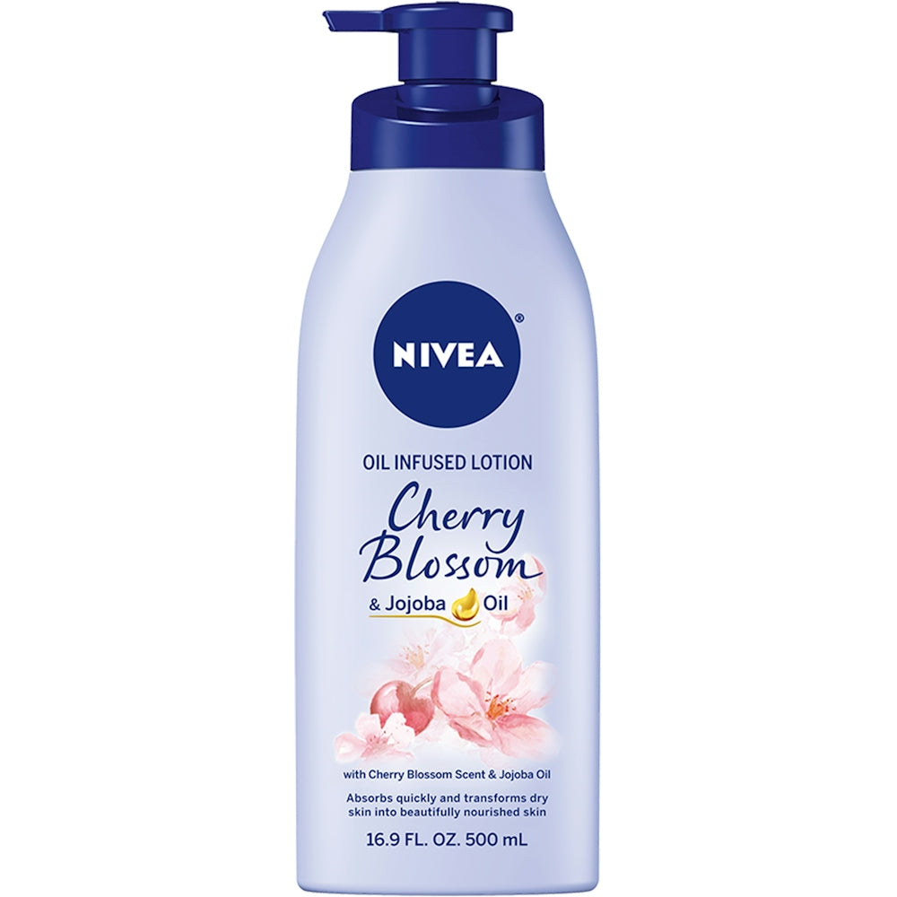 Locion trupi Nivea me vaj, lule qershie dhe vaj jojoba, shishe me pompë 500 ml