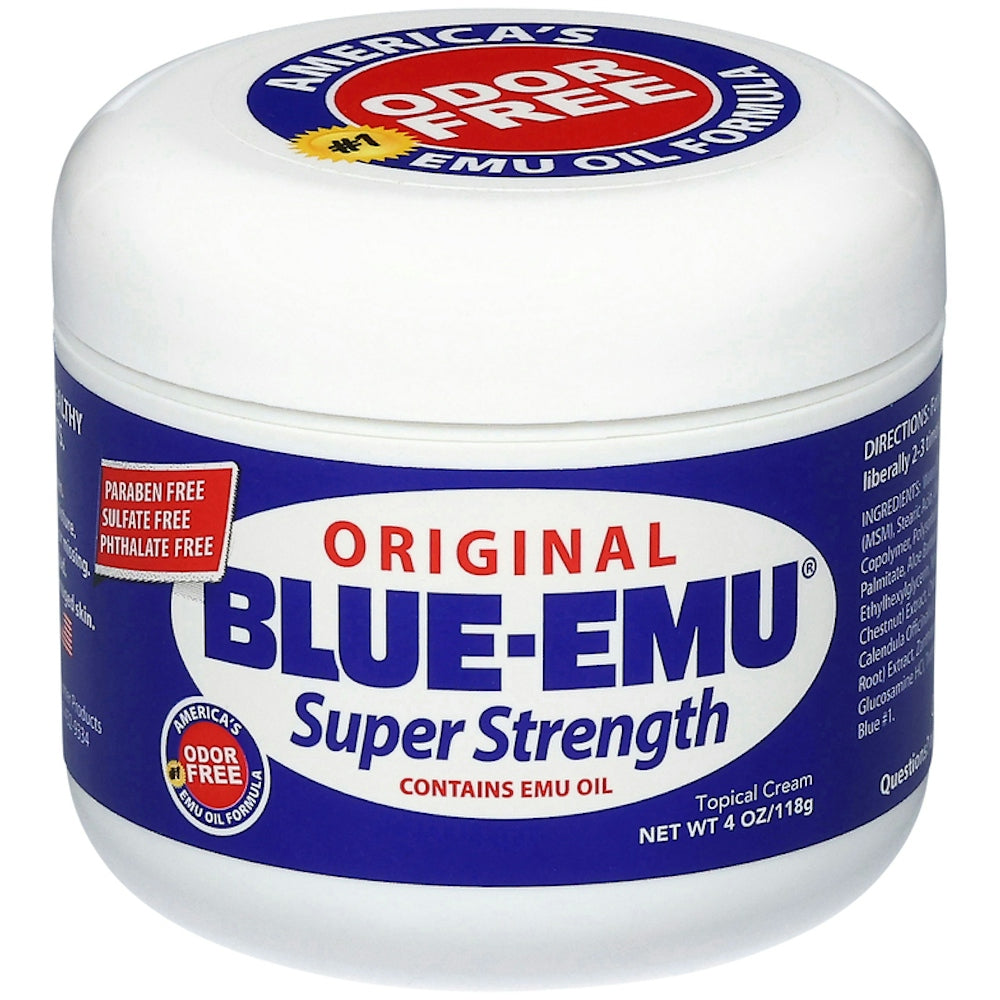 Blue-Emu Super Strength Schmerzlinderungscreme zur topischen Anwendung mit Emu-Öl, geruchsfrei & tiefenwirksam, 118 ml