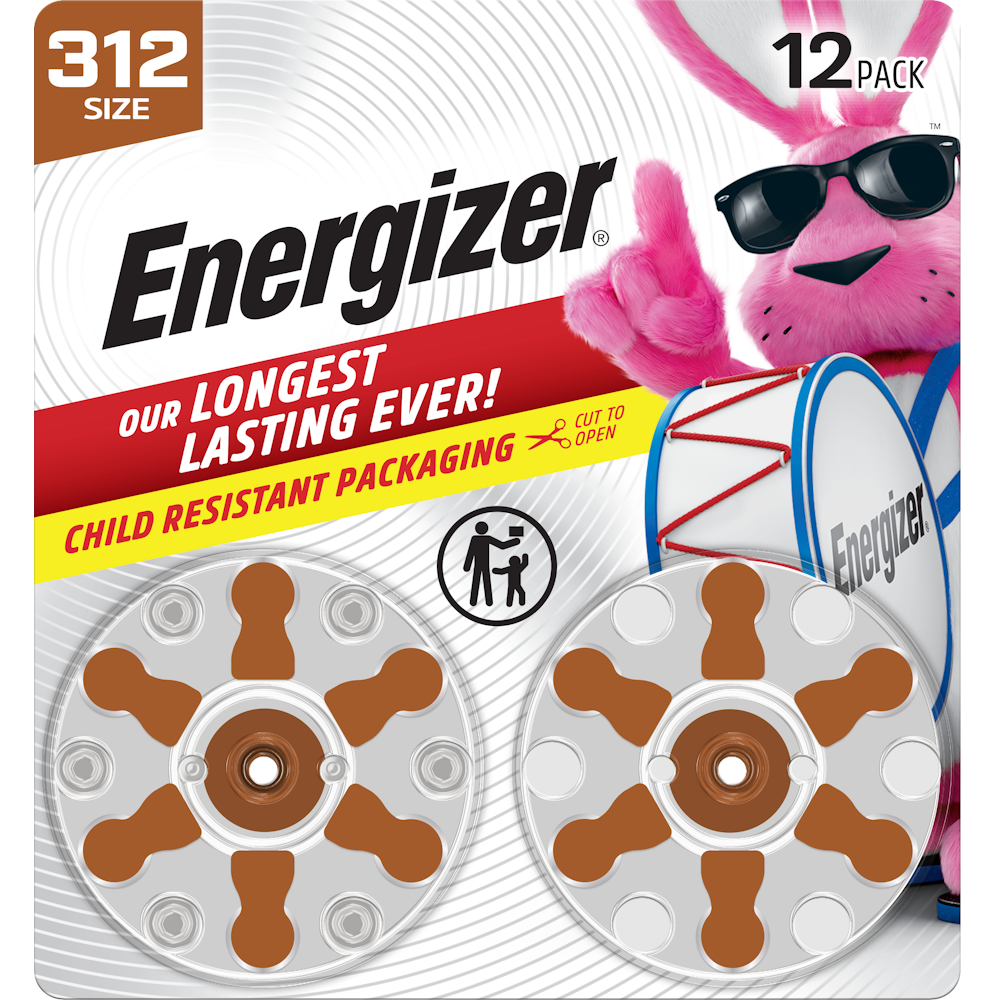 Energizer Hörgerätebatterien Größe 312, 1,45 V Zink-Luft, langlebige braune Lasche, 8 Stück