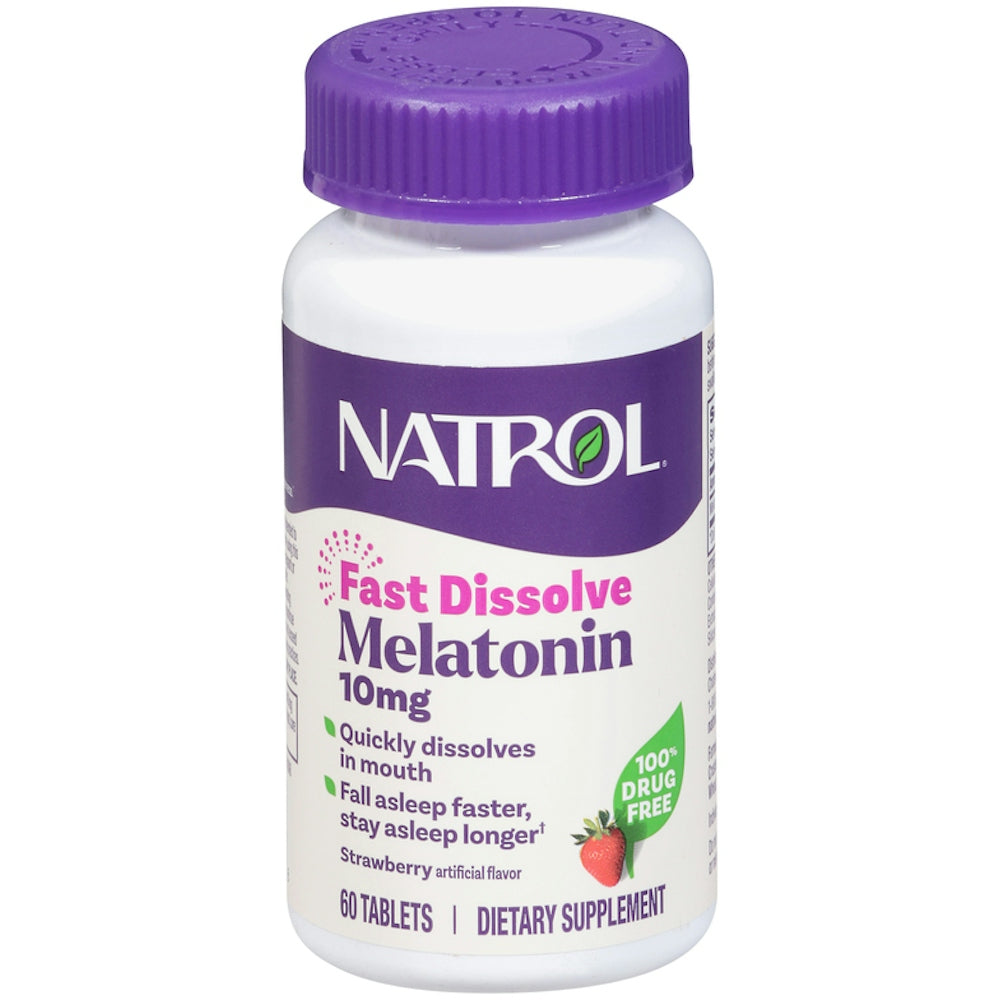 Natrol Sleep, Melatonin, 10 Mg, Shpërbëhet Shpejt, Luleshtrydhe, Tableta