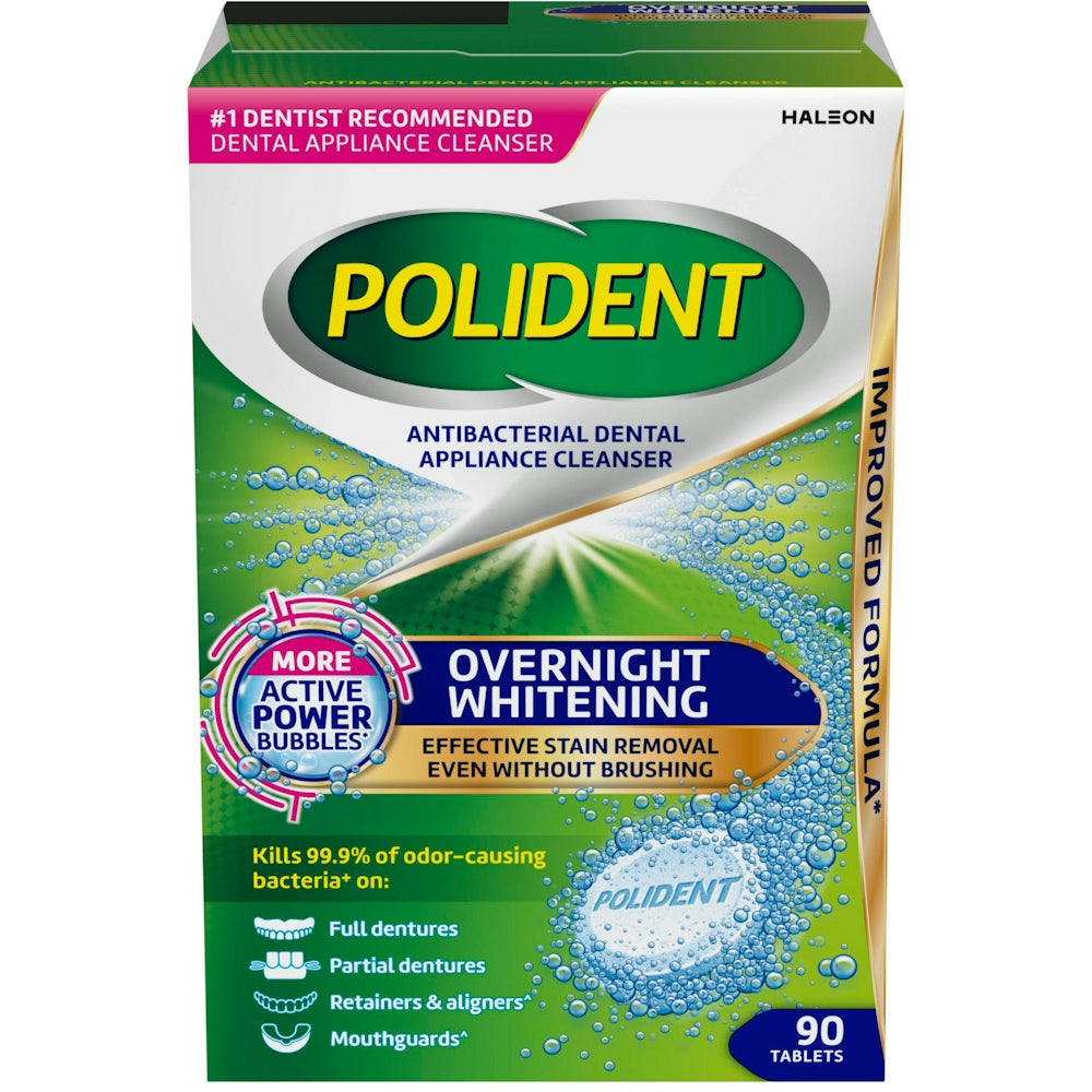 Polident Pastrues për Pajisje Dentare, Antibakterial, Zbardhues Gjatë Natës, Tableta