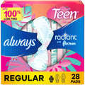 Always Radiant Binden, Teen Regular, Mit Flügeln Unparfümiert, Größe 1