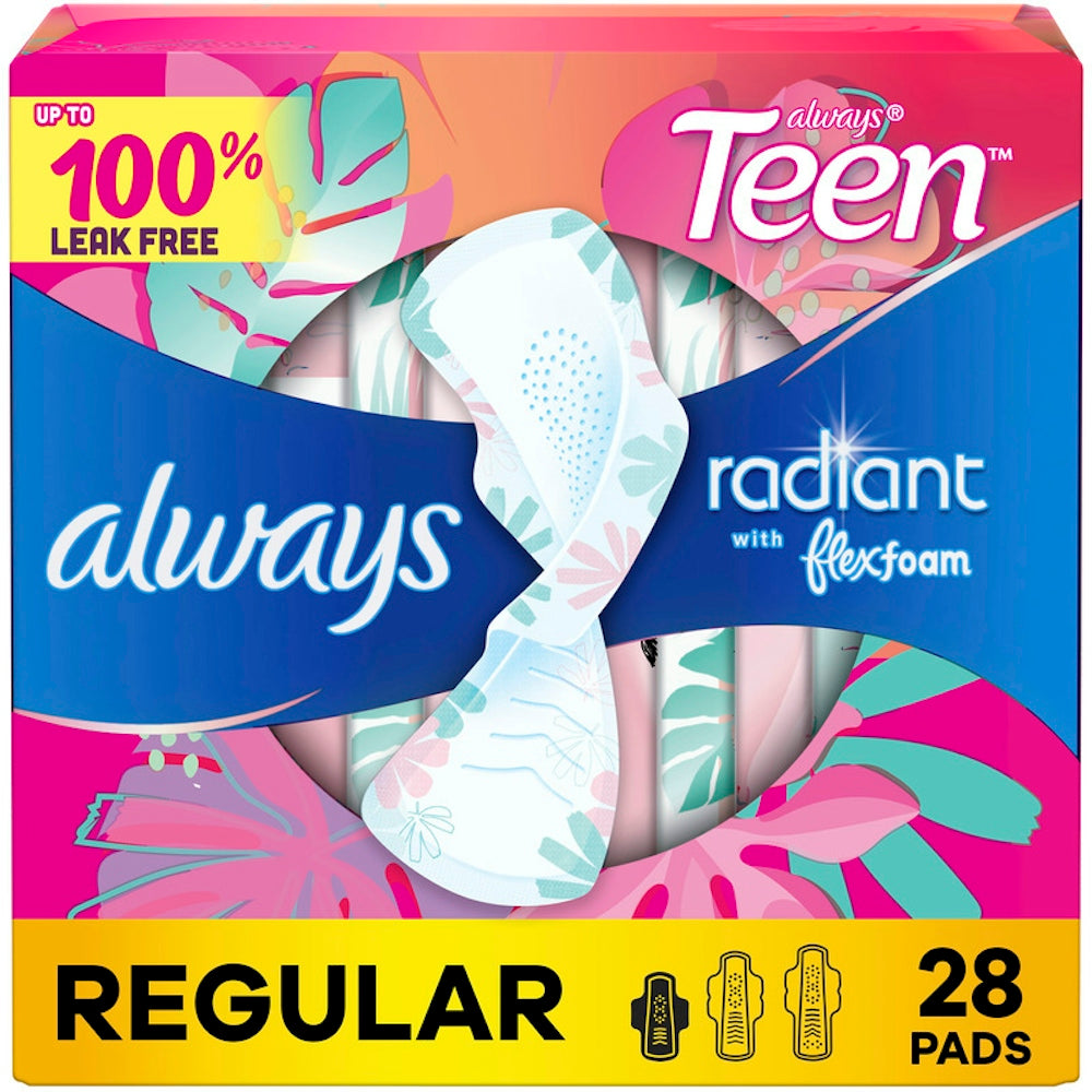 Always Radiant Binden, Teen Regular, Mit Flügeln Unparfümiert, Größe 1