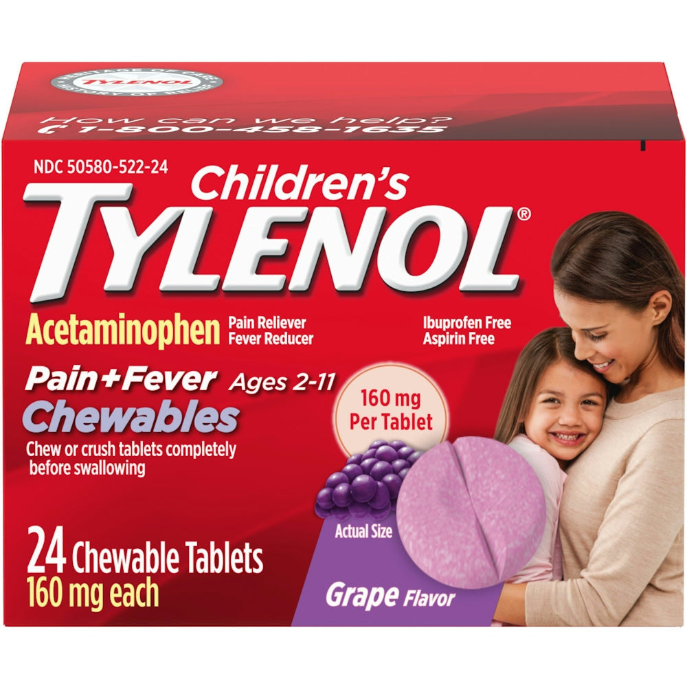 Kinder Tylenol® Kautabletten – Schmerz- und Fiebermittel (160 mg, Traubengeschmack)