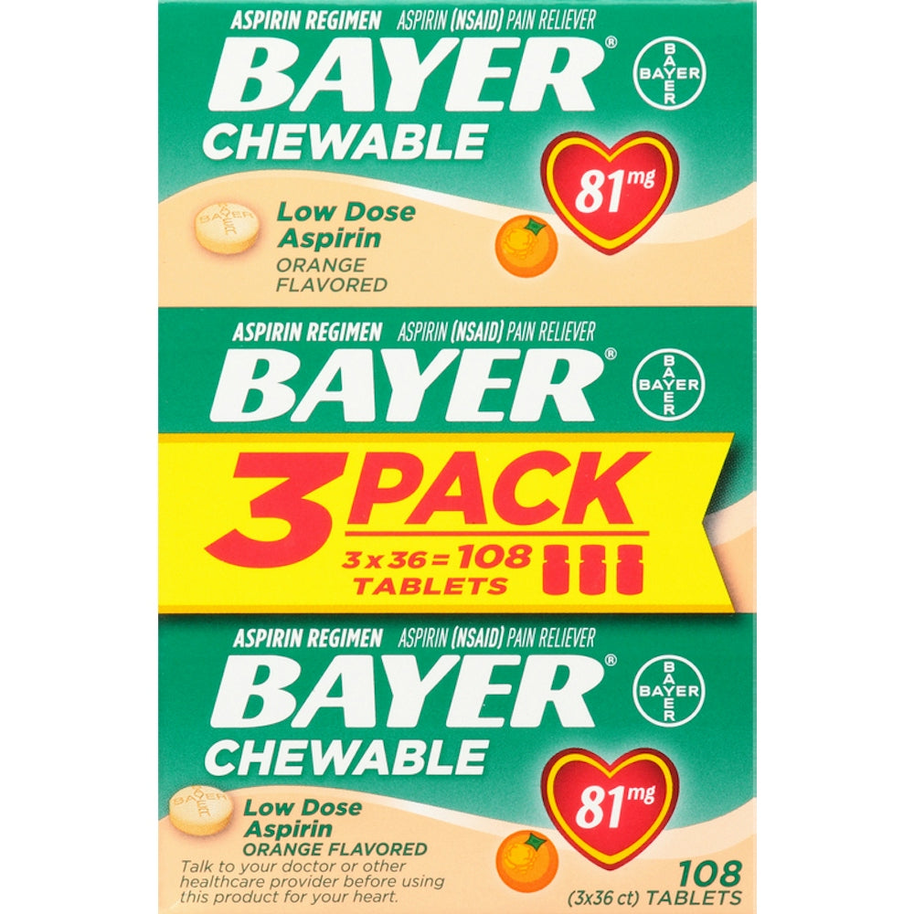 Bayer Aspirin 81 mg Kautabletten Orange 36 Stück 3er-Pack