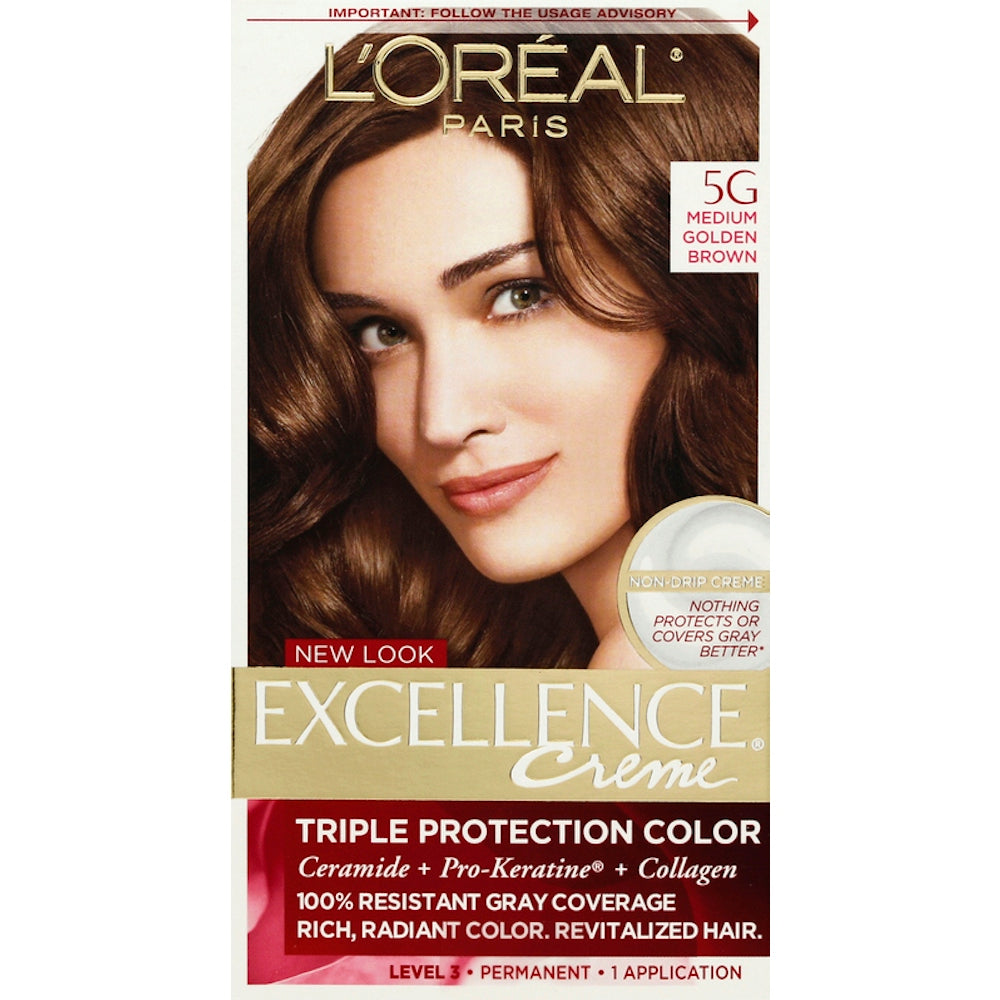 Excellence L'Oreal Paris Creme Permanente Dreifach-Pflege Haarfarbe, 5G Mittelgoldbraun, 1 Packung