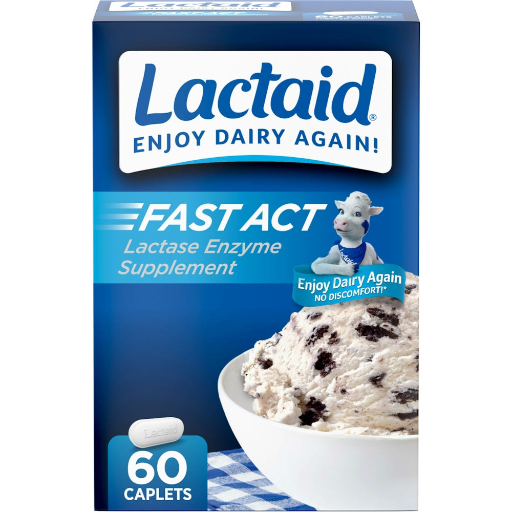 Lactaid Fast Act Kapsula Lehtësimi nga Intoleranca ndaj Laktozës me Enzimë Laktaze, 60 Pako Udhëtimi nga 1 copë