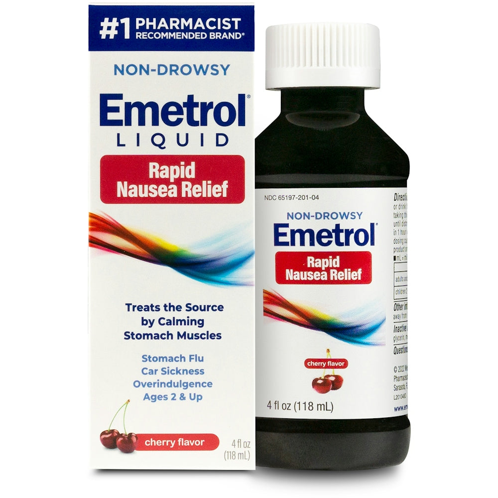 Emetrol Lëng pa shkaktuar përgjumje me shije qershie për lehtësim të shpejtë të të përzierave, 118 ml