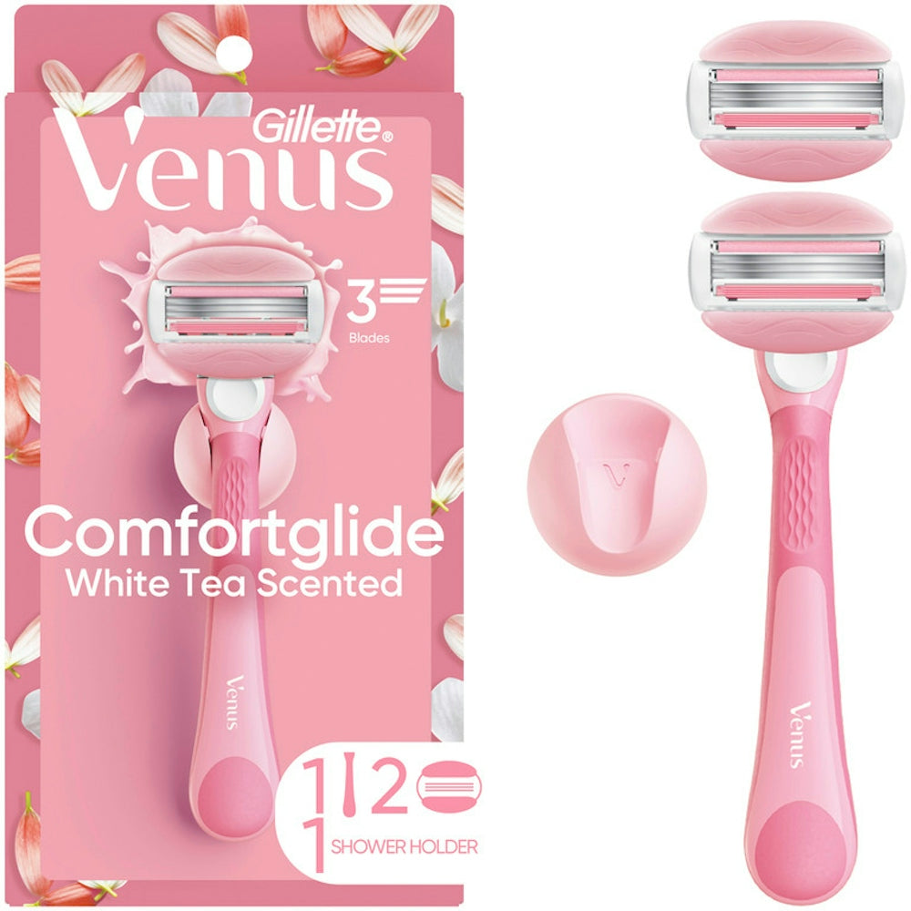 Gillette Venus ComfortGlide White Tea Women's Razor – 1 Handle + 2 Blade Refills