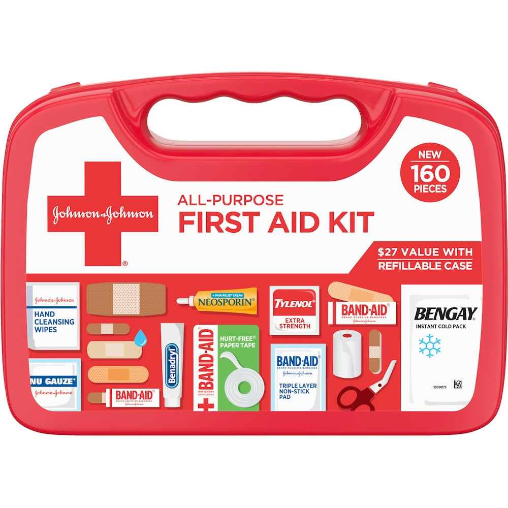 Johnson & Johnson Trousë e Ndihmës së Parë për të Gjitha Qëllimet, 160 Copë - Përfshin Band-Aid, Neosporin dhe Tylenol