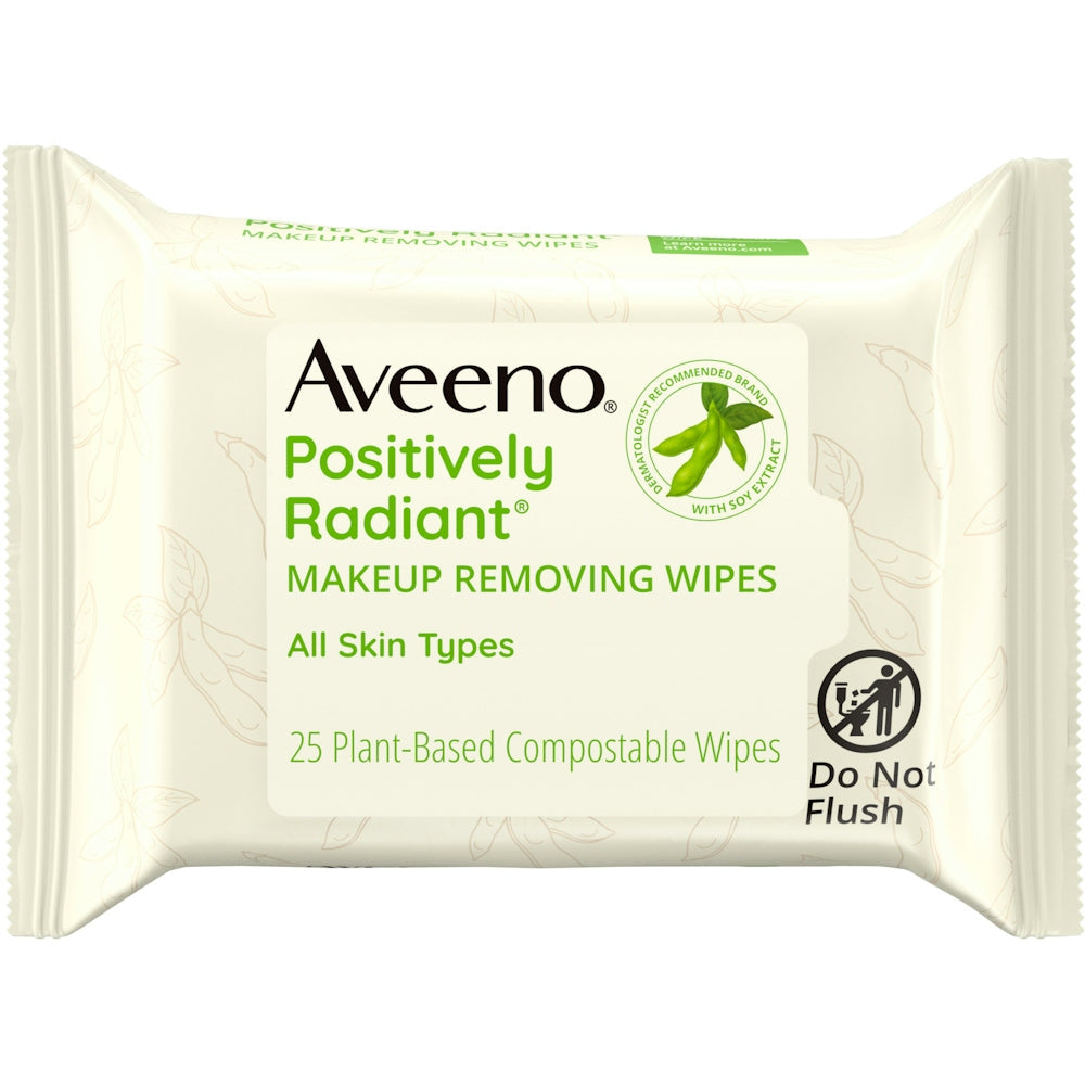 Aveeno Positively Radiant ölfreie abschminkende Gesichtstücher, 25 Stück