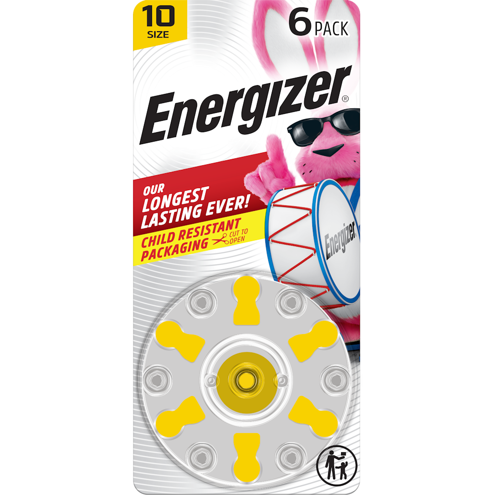 Bateri aparati dëgjimi Energizer, madhësia 10, shirit i verdhë, paketim me 6 copë
