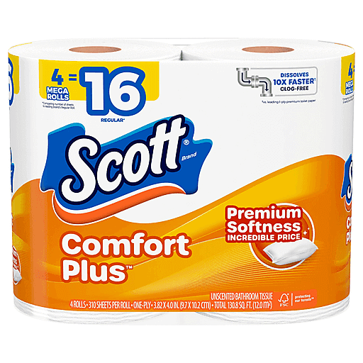 Scott Toilettenpapier, unparfümiert, Mega-Rollen, einlagig