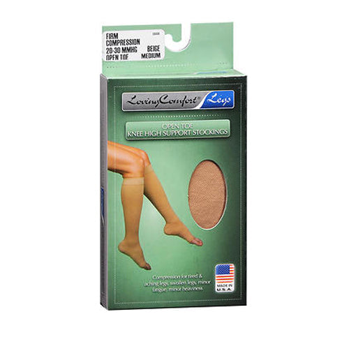 Loving Comfort Kompressionsstrümpfe Kniehoch Offene Zehen 20-30 mmHg – Beige – Medium