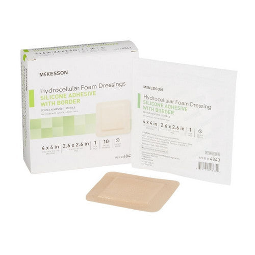 McKesson Schaumverband 10 x 10 cm mit Haftrandfolie Silikongel 4843