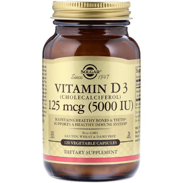 Solgar Vitaminë D3 (Kolekalciferol) 125 mcg (5,000 IU) 120 Kapsula Vegjetale