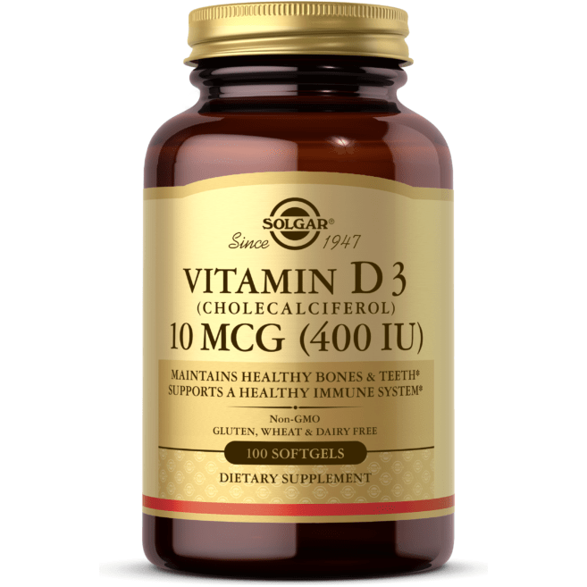 Solgar Vitaminë D3 (Kolekalciferol) 400 IU 100 Kapsula të Buta