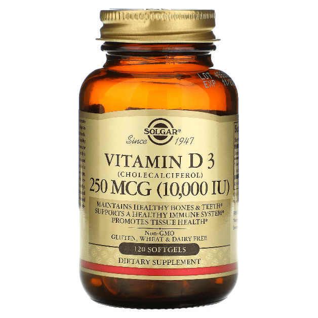 Solgar Vitamina D3 (Kolekalciferol) 250 mcg (10,000 IU) 120 Kapsula të Buta